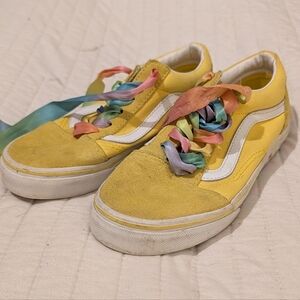 Vans Kids Sneakers With Rainbow Checkered Print Sole And Rainbow Shoelaces